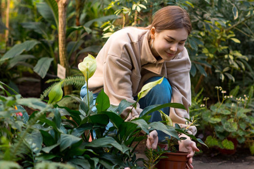 Chica plantando una planta